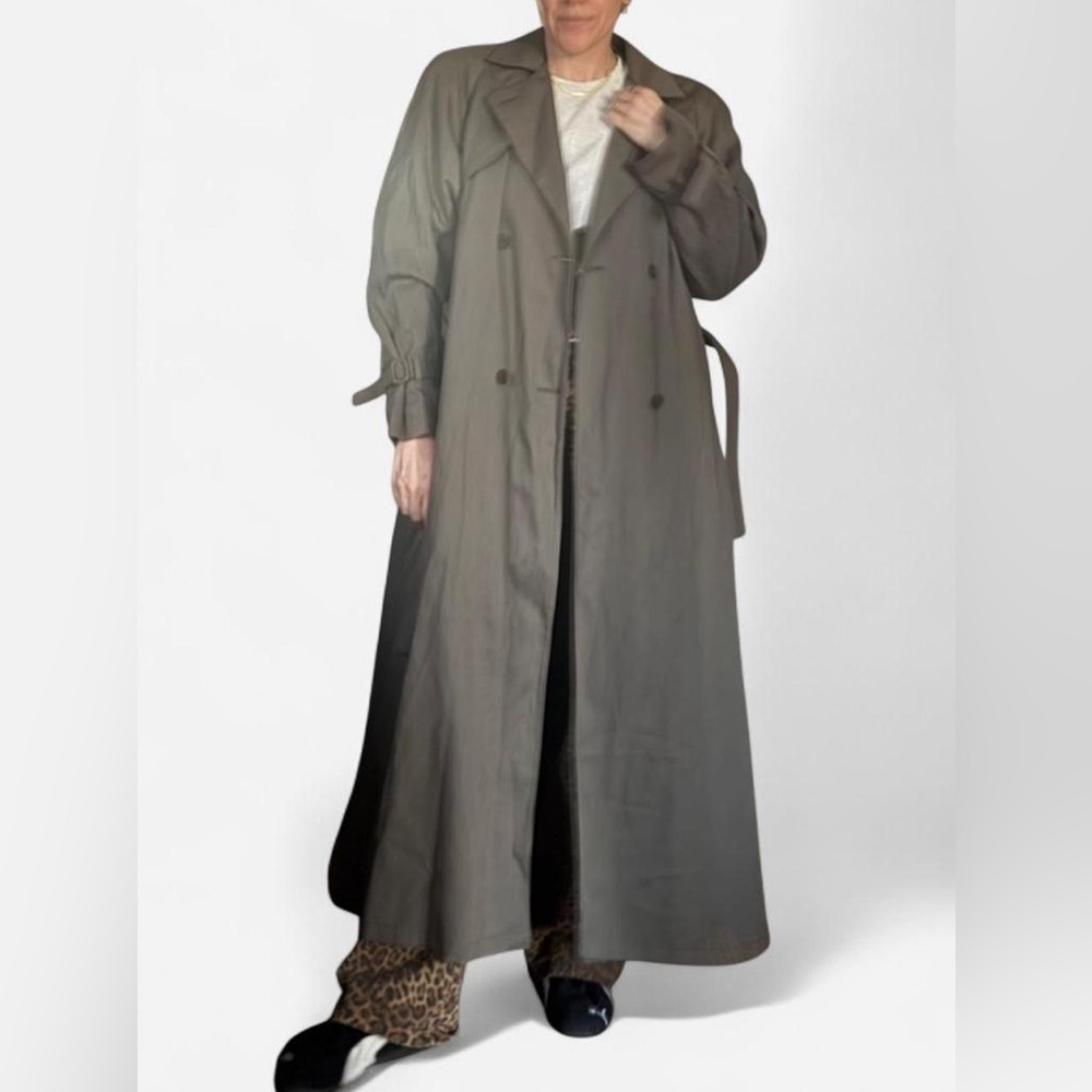 London Fog Green-Grey Trench Coat, size 14 Tall